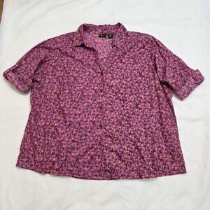 ALC Plus Size Shirt Womens 1X Purple Pink Ditzy Floral Button Up 3/4 Sleeve Top
